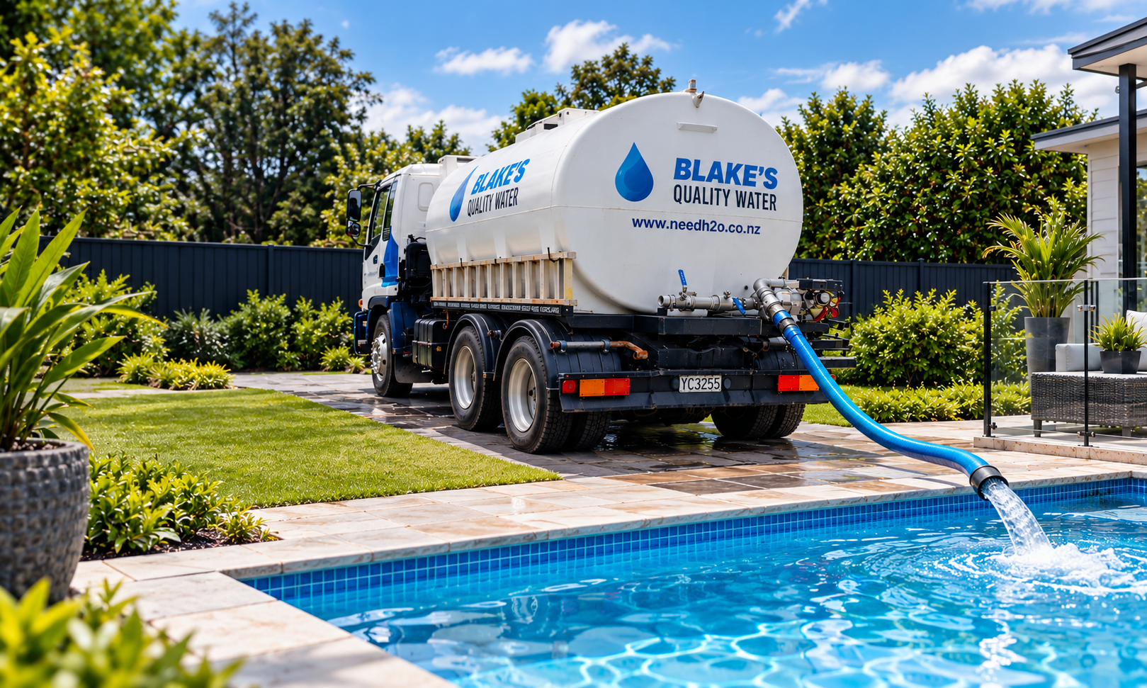 Blake's tanker filling a pool